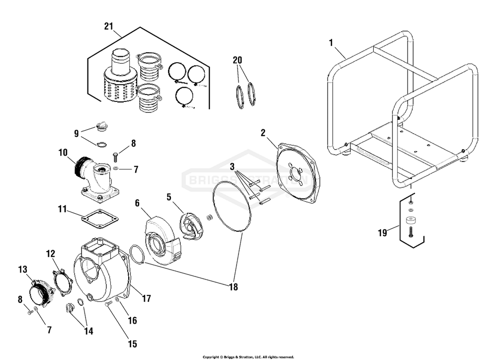 Water Pump Diagram and Parts List for 073042-00 WP32 Briggs and Stratton Water Pump
